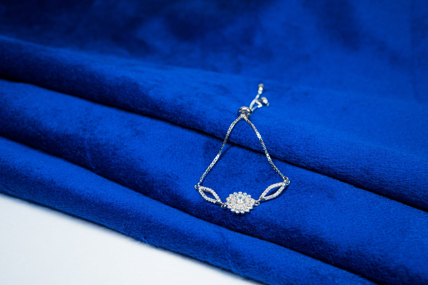 Silver Bracelet Flower Embedded with Stones 925