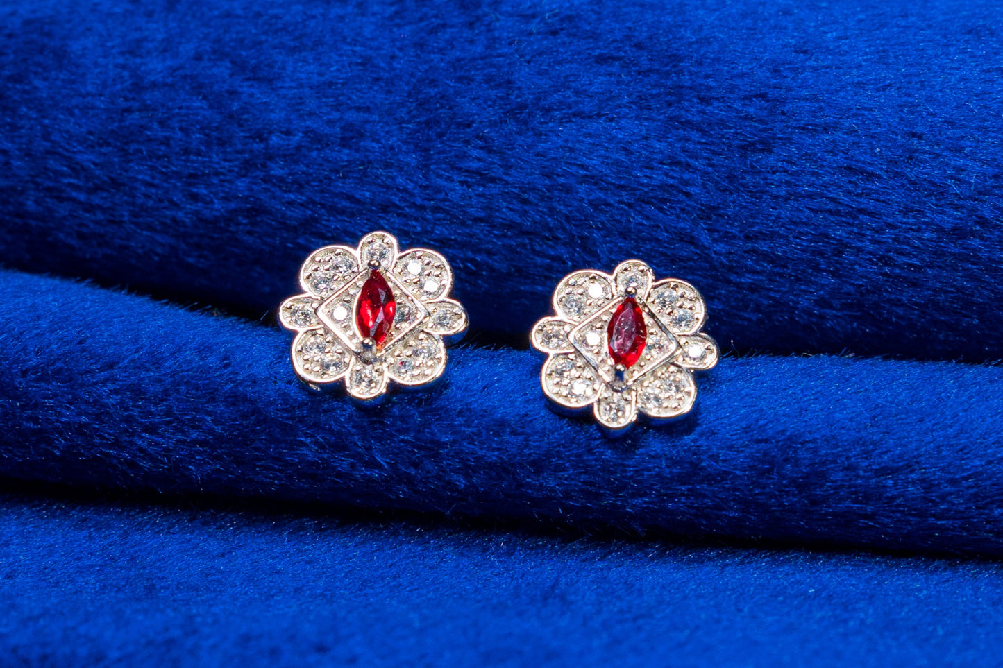 Silver 925 Earrings Red Stone
