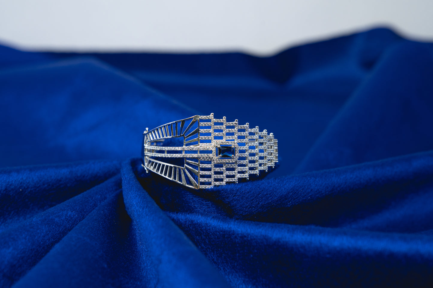 Fancy Bangle with Attached Blue Stone 925