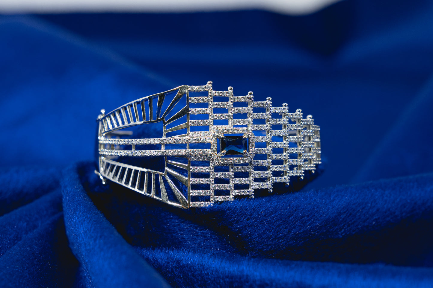 Fancy Bangle with Attached Blue Stone 925