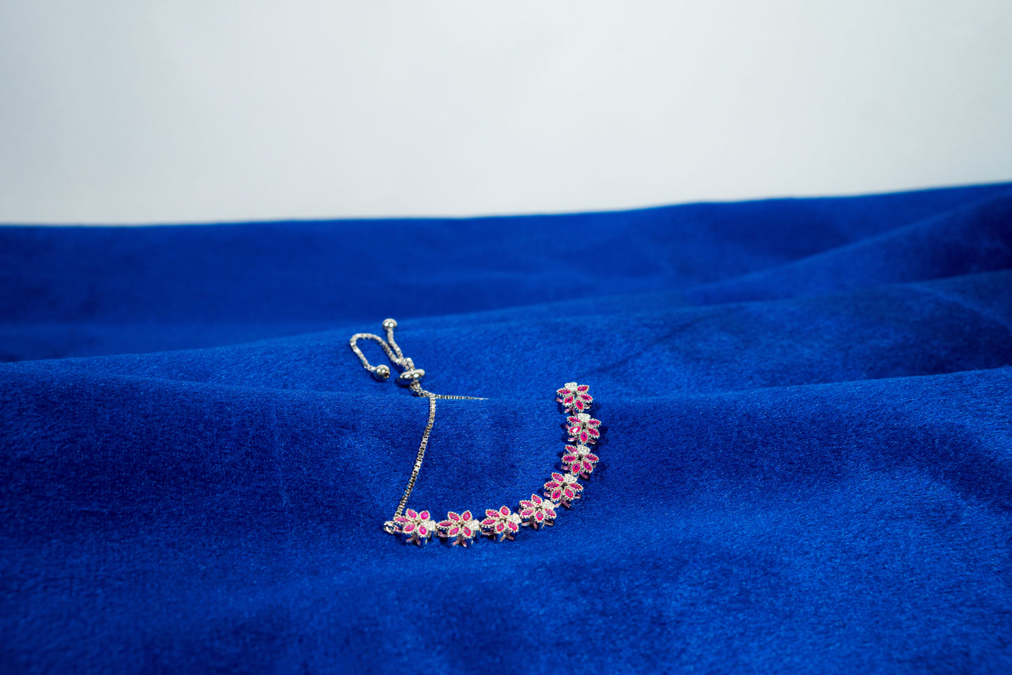 Silver Bracelet Flower Red Stone 925