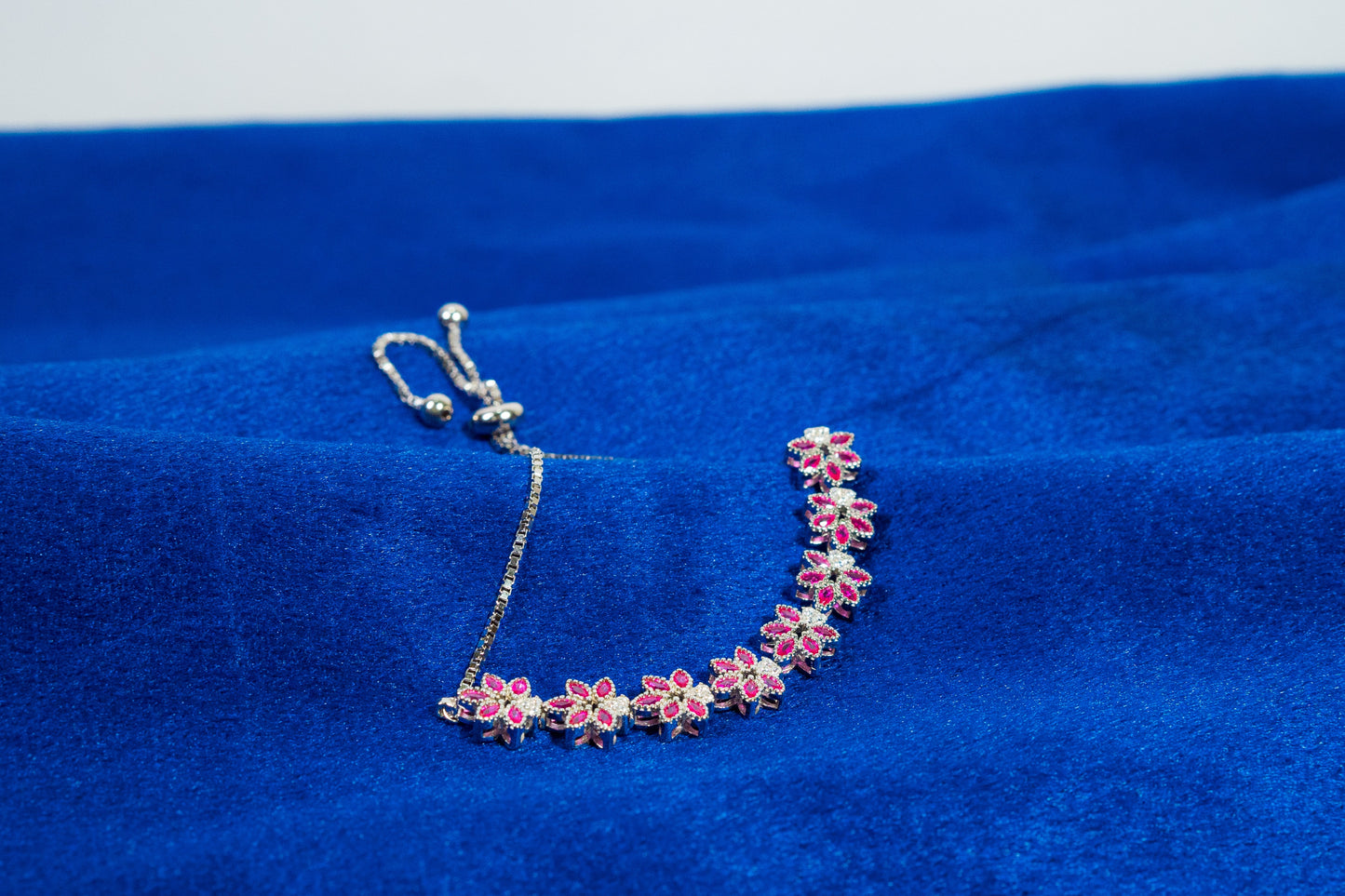 Silver Bracelet Flower Red Stone 925