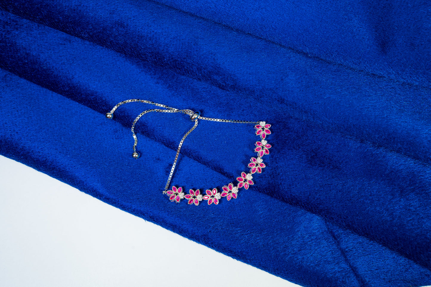 Silver Bracelet Flower Red Stone 925