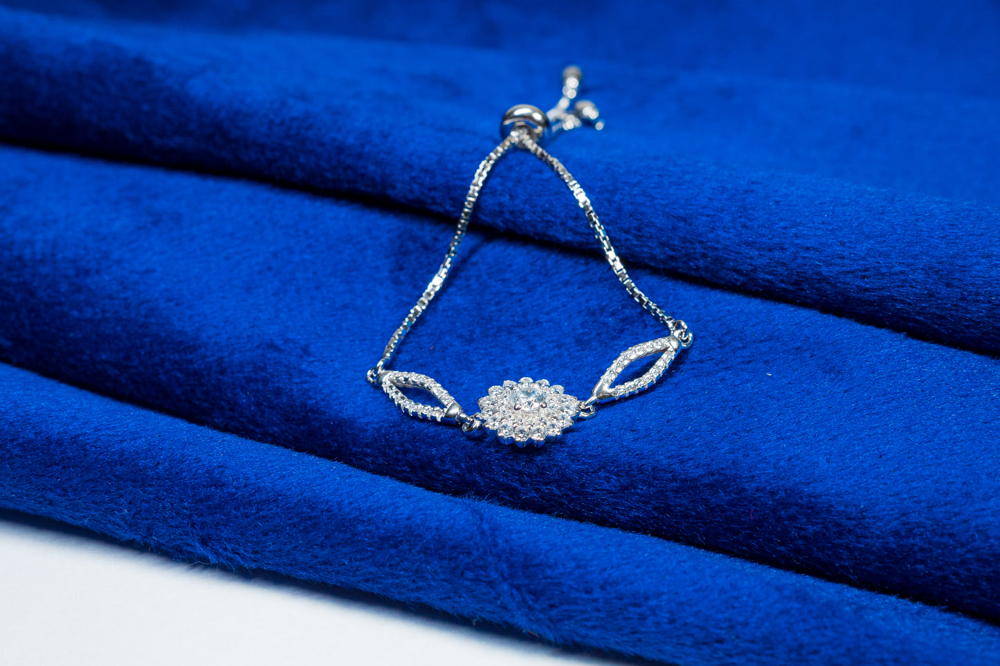 Silver Bracelet Flower Embedded with Stones 925