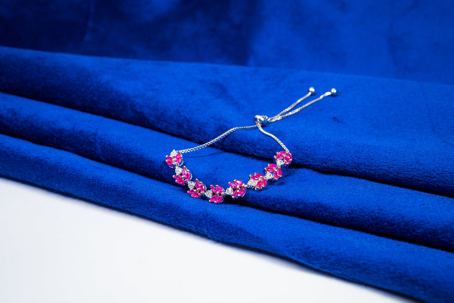 Silver Fancy Bracelet Red Stones 925