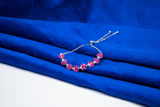 Silver Fancy Bracelet Red Stones 925