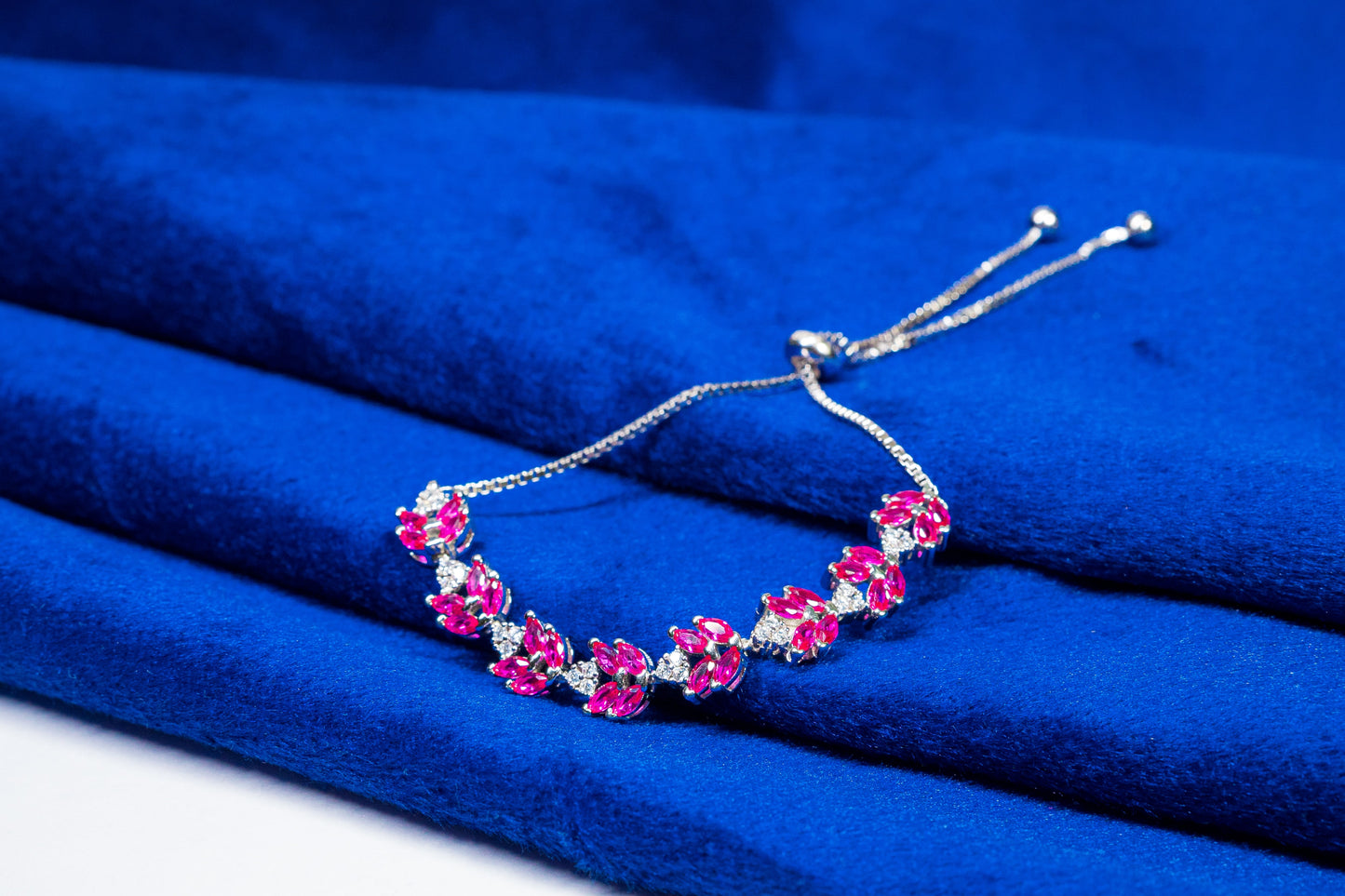 Silver Fancy Bracelet Red Stones 925