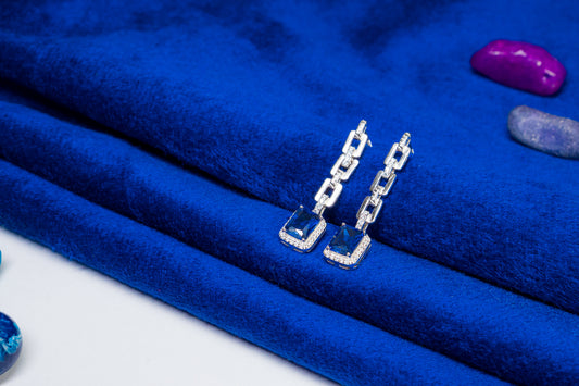 Silver Drop Earrings Shinning Blue Stone 925