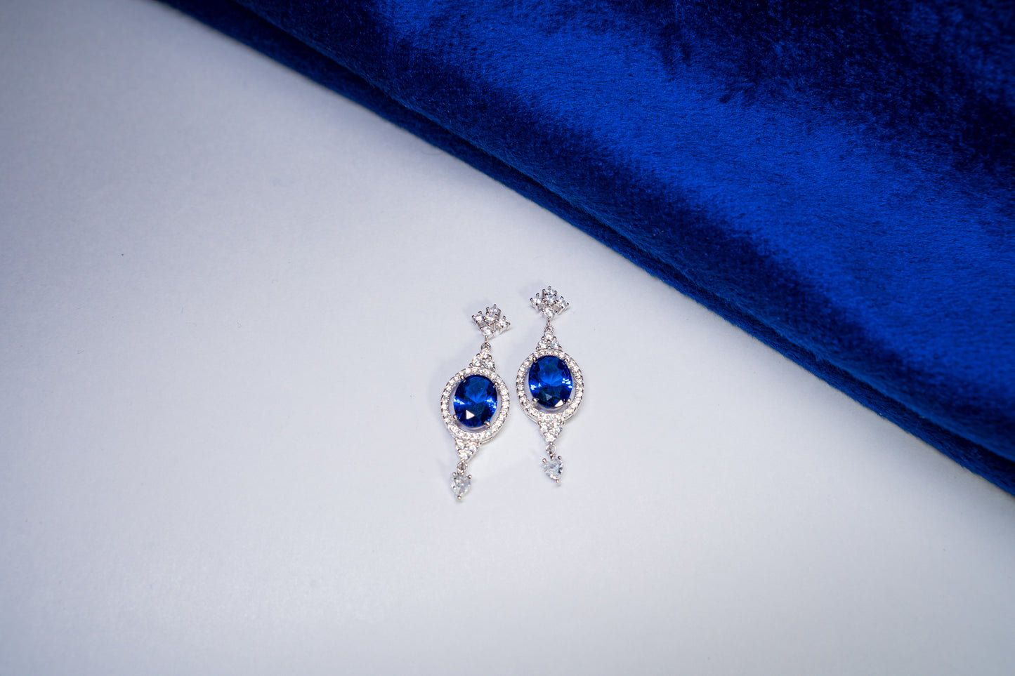 Silver Mini Drop Earrings Shinning Blue Stone