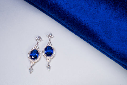 Silver Mini Drop Earrings Shinning Blue Stone