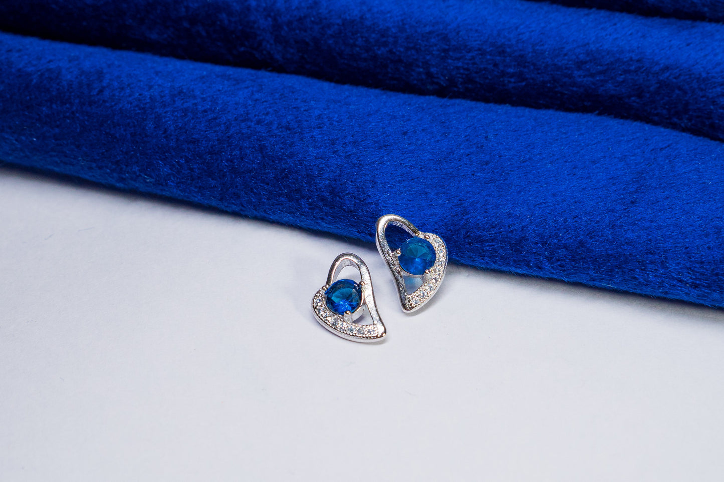 Silver Earrings Heart Shaped Blue Stone