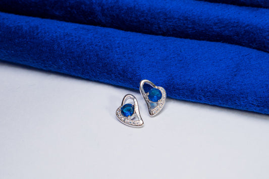 Silver Earrings Heart Shaped Blue Stone