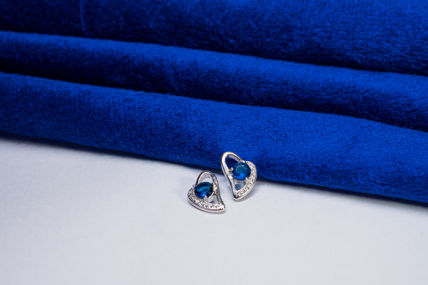 Silver Earrings Heart Shaped Blue Stone