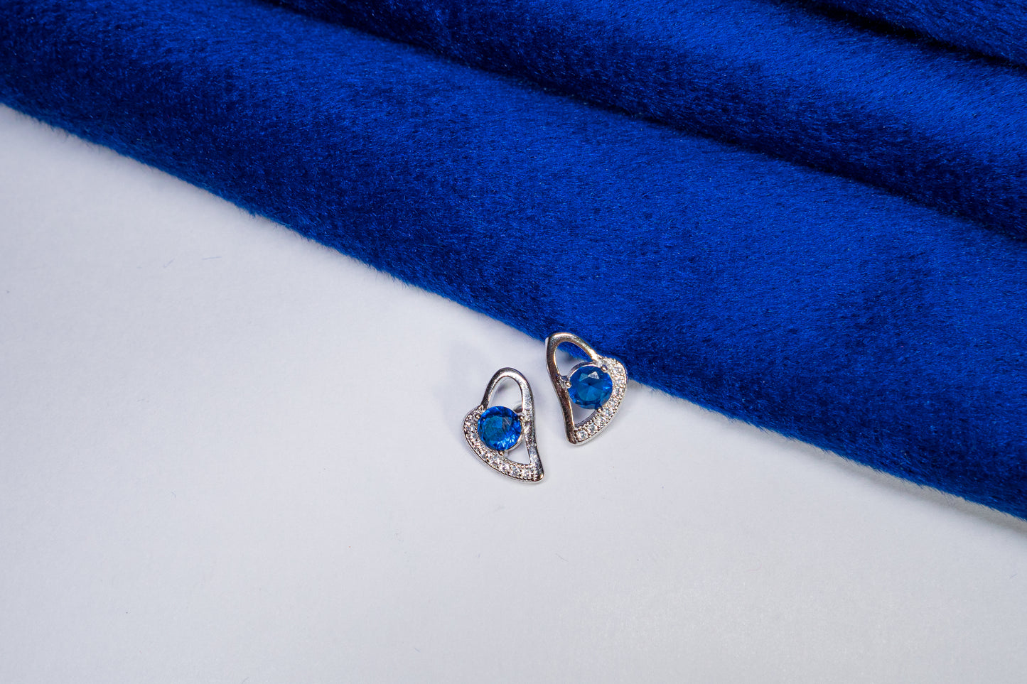 Silver Earrings Heart Shaped Blue Stone