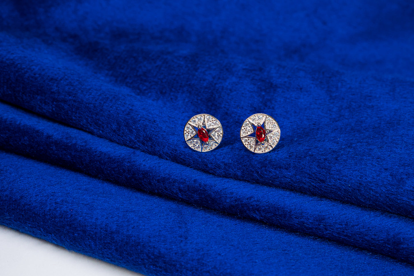 Silver Earrings Flower Studs Red Stone 925