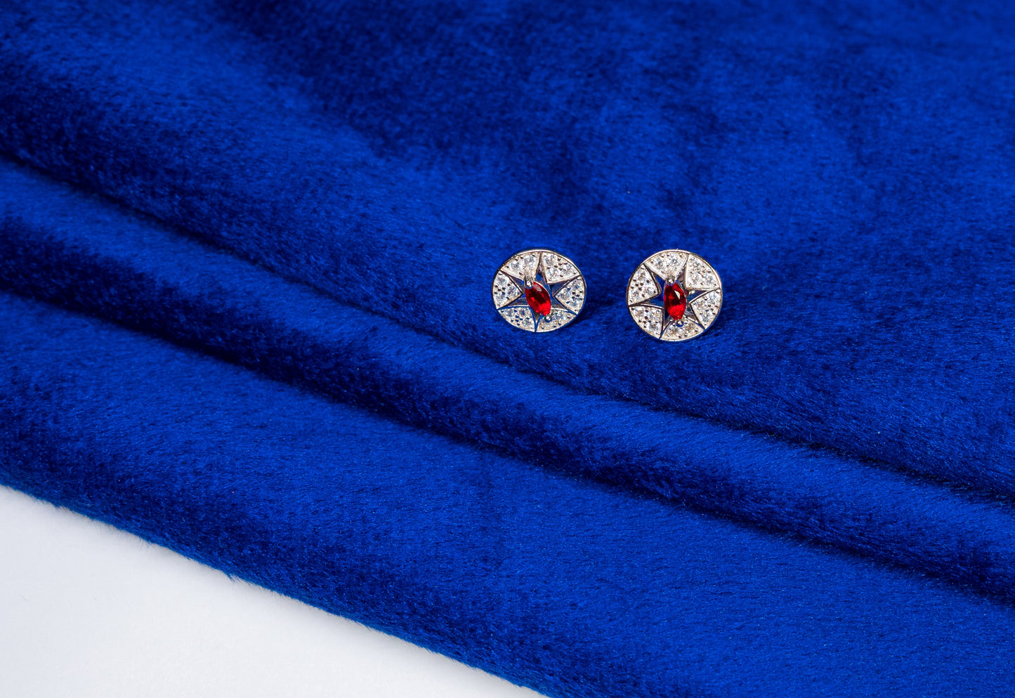 Silver Earrings Flower Studs Red Stone 925