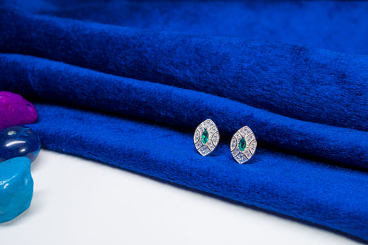 Silver Earrings Green Stone 925