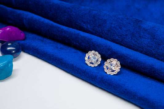 Silver Earrings Flower White Stone