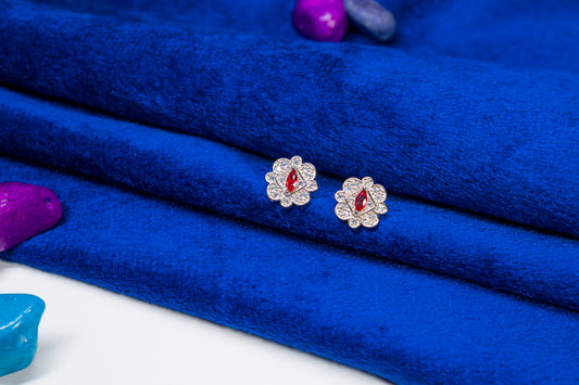 Silver 925 Earrings Red Stone