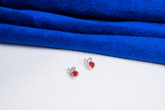 Silver Earrings Mini Red Stone